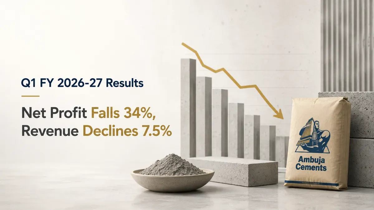 Ambuja Cements Q1 FY 2026-27 Results: Net Profit Falls 34% To ₹577 Crore, Revenue Declines 7.5%; EBITDA Margin Contracts