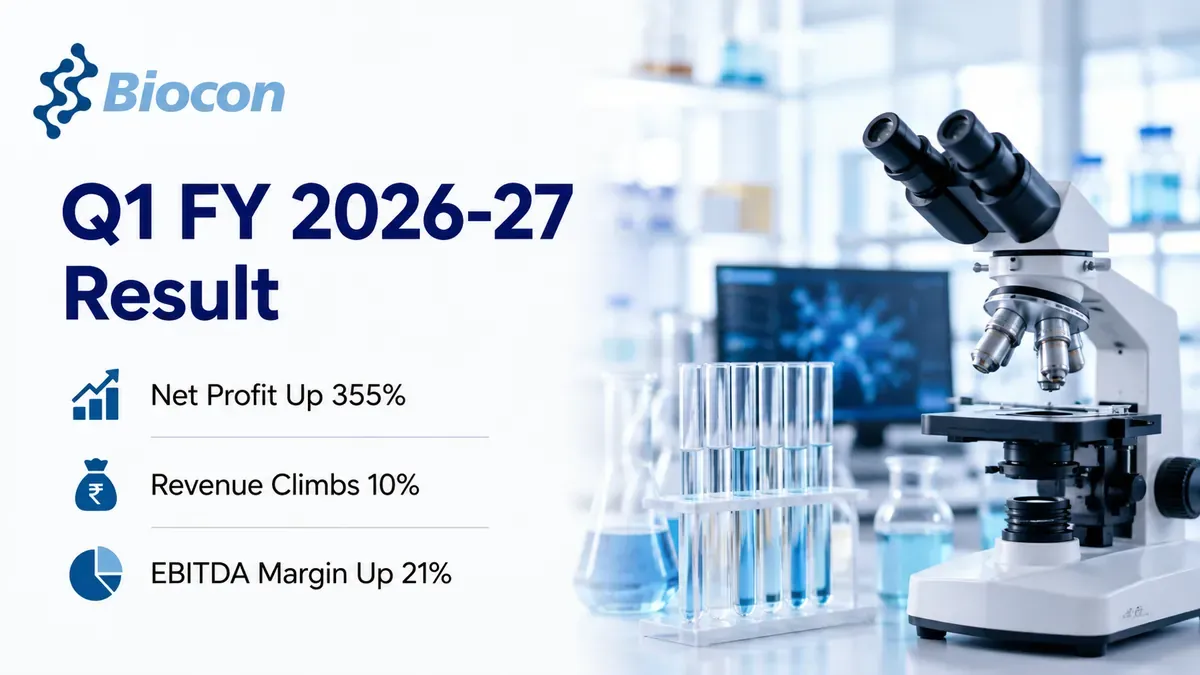 biocon q1 fy27 results Biocon Q1 FY 2026-27 Results: Net Profit Surges Four-Fold To ₹141 Crore As Biosimilars Lead Growth