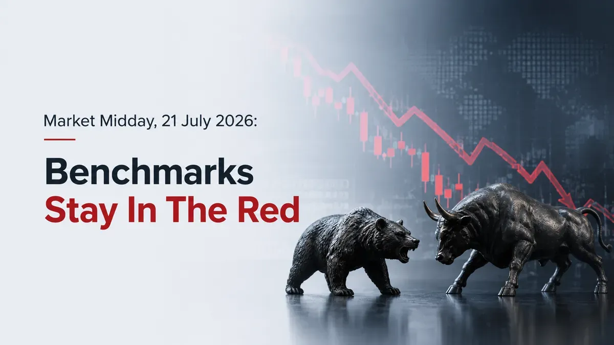 midday trade 21 july 2026 sensex nifty lower on us iran tensions Market Midday, 21 July 2026