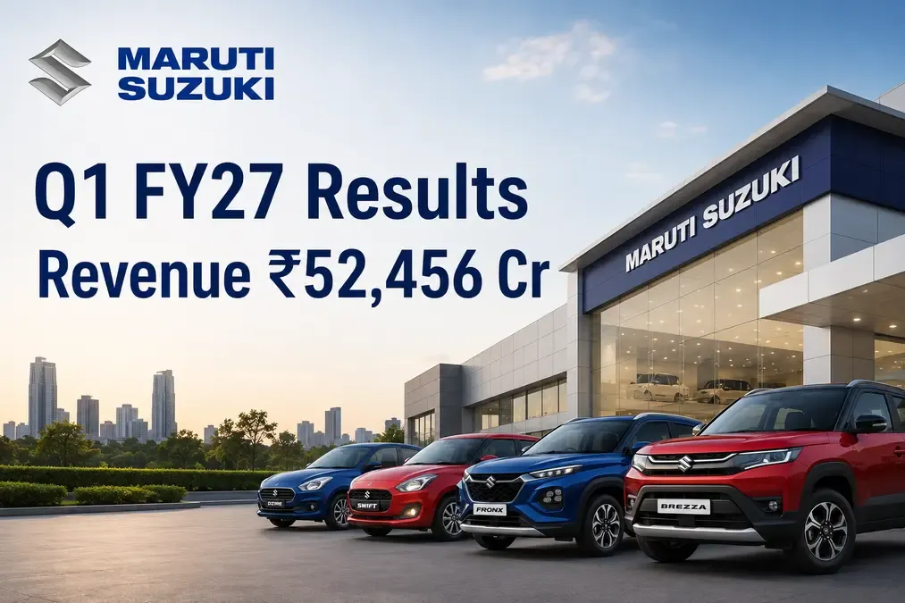 maruti suzuki q1 fy27 results profit falls 11 percent Maruti Suzuki Q1 FY27 Results: Revenue Jumps 36% To ₹52,456 Crore