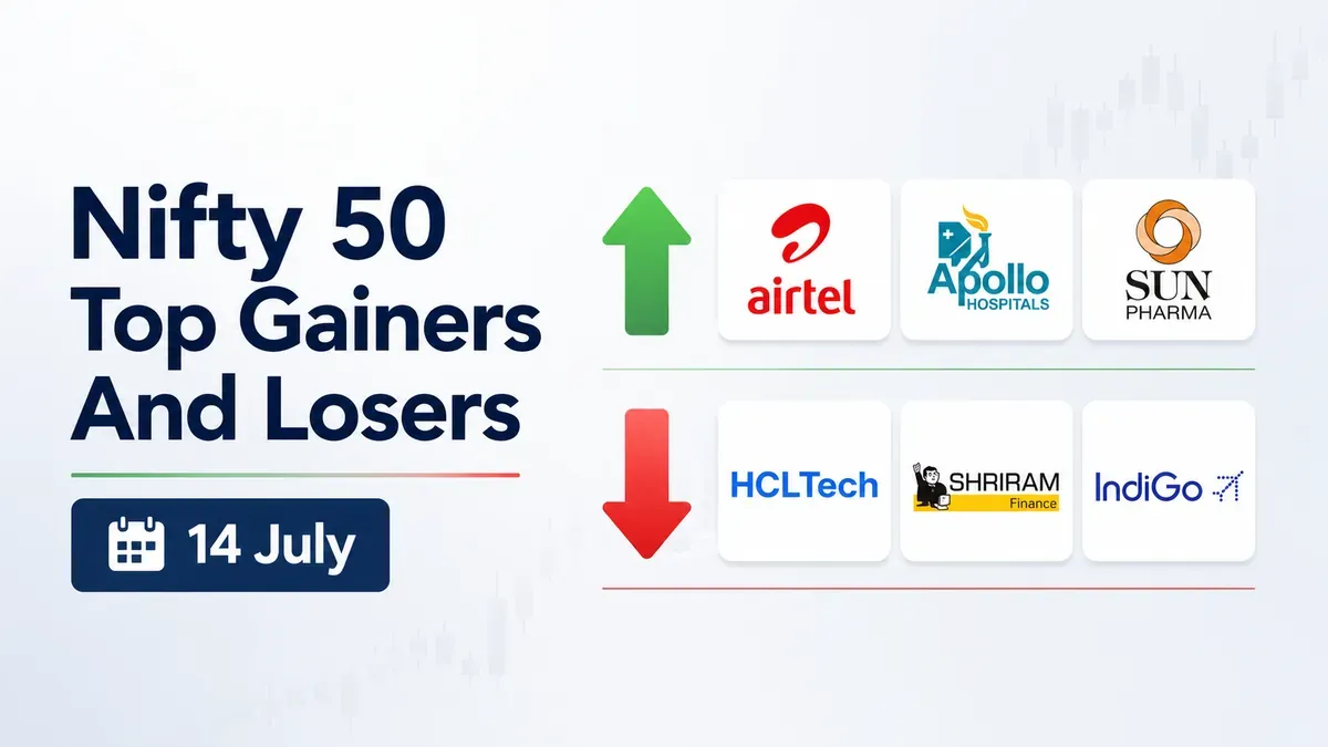 Nifty 50 Top Gainers and Losers Today, July 14: Bharti Airtel, Apollo Hospitals, Sun Pharma Gain; HCLTech, Shriram Finance, IndiGo Decline