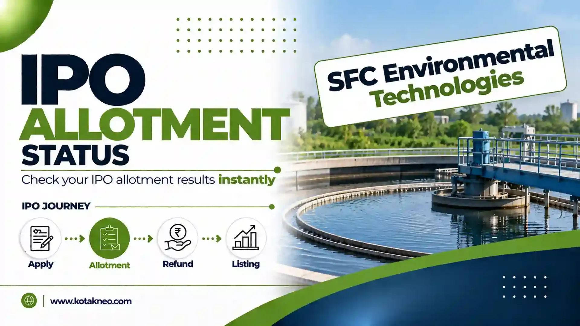 SFC Environmental Technologies IPO Allotment Status SFC Environmental Technologies IPO Allotment Status Online Check on MUFG Intime India, NSE & BSE Platform for all Investors