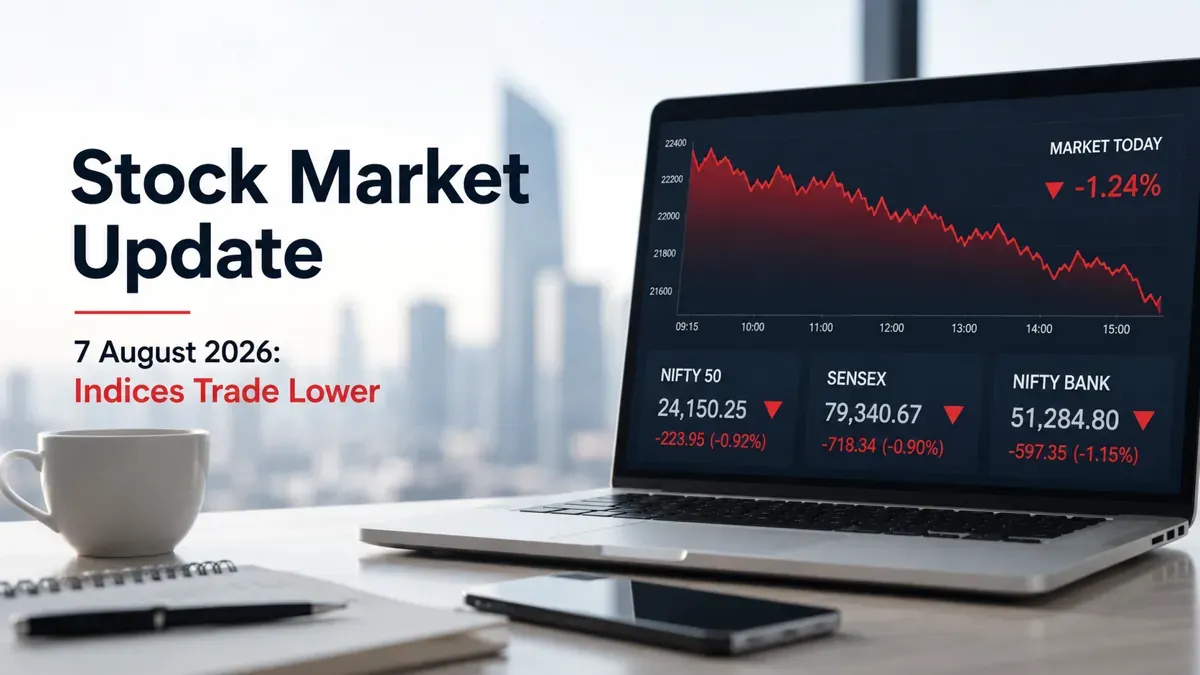 stock market update sensex nifty 7august 2026 Stock Market Update 7 August 2026: Sensex Drops Over 300 Pts; Nifty 50 Below 24,600