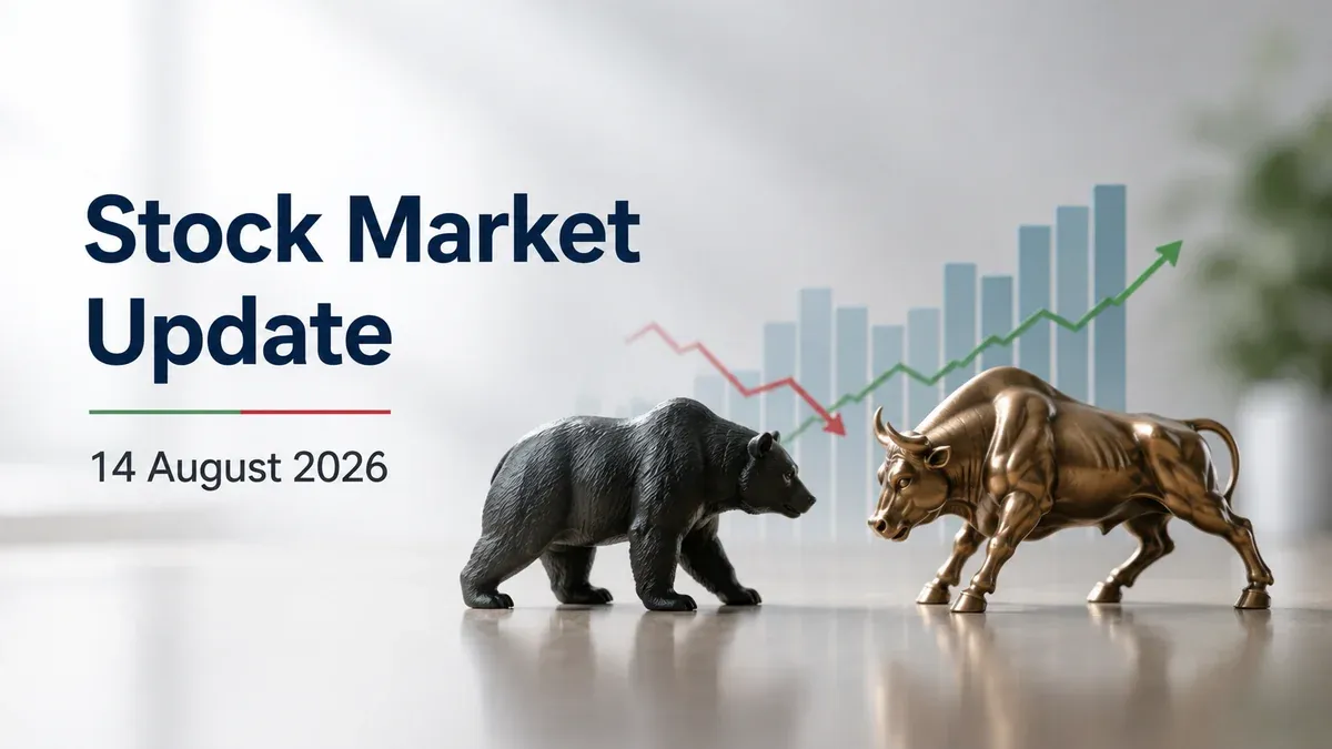 stock market update sensex nifty 14august 2026 Stock Market Update 14 August 2026: Sensex Drops Over 300 Pts; Nifty 50 Below 24,350