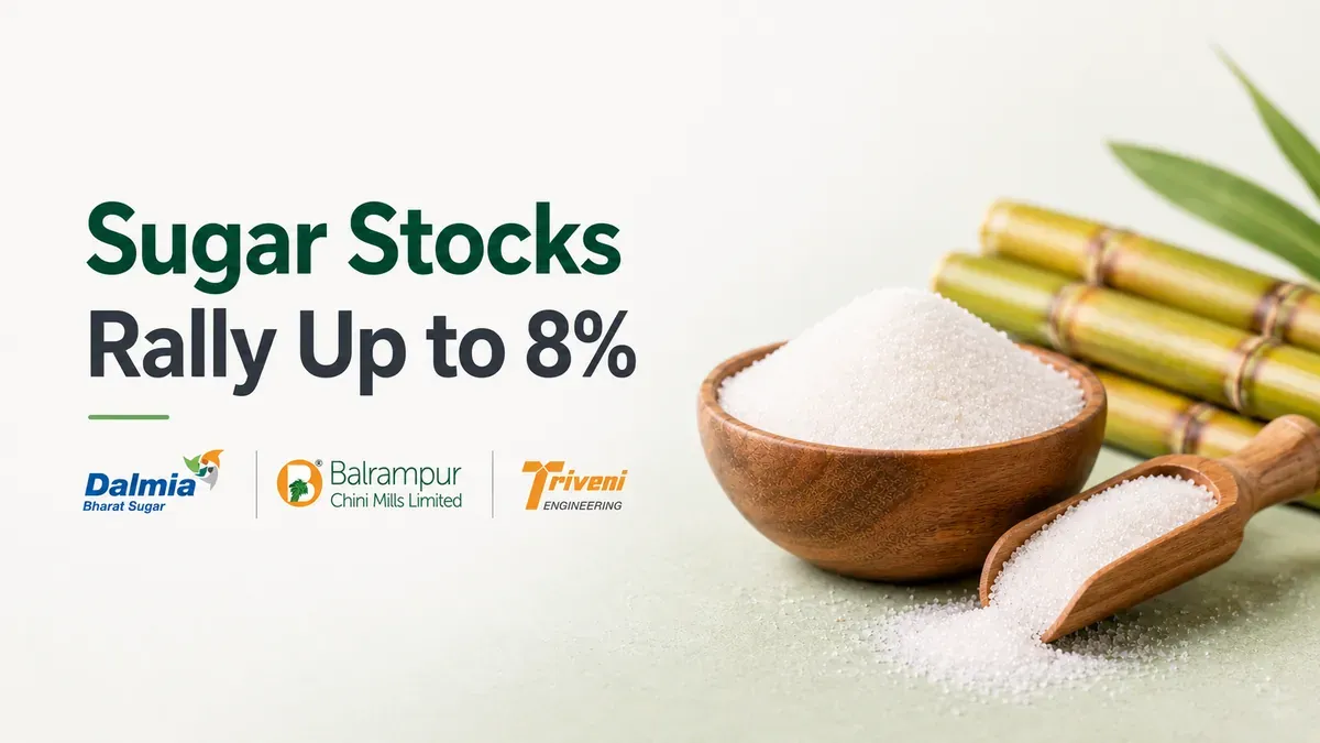 sugar stocks rally up to 8 percent dalmia bharat sugar balrampur chini triveni engineering gain on supply crunch fears Sugar Stocks Rally Up To 8%Sugar Stocks Rally Up To 8%
