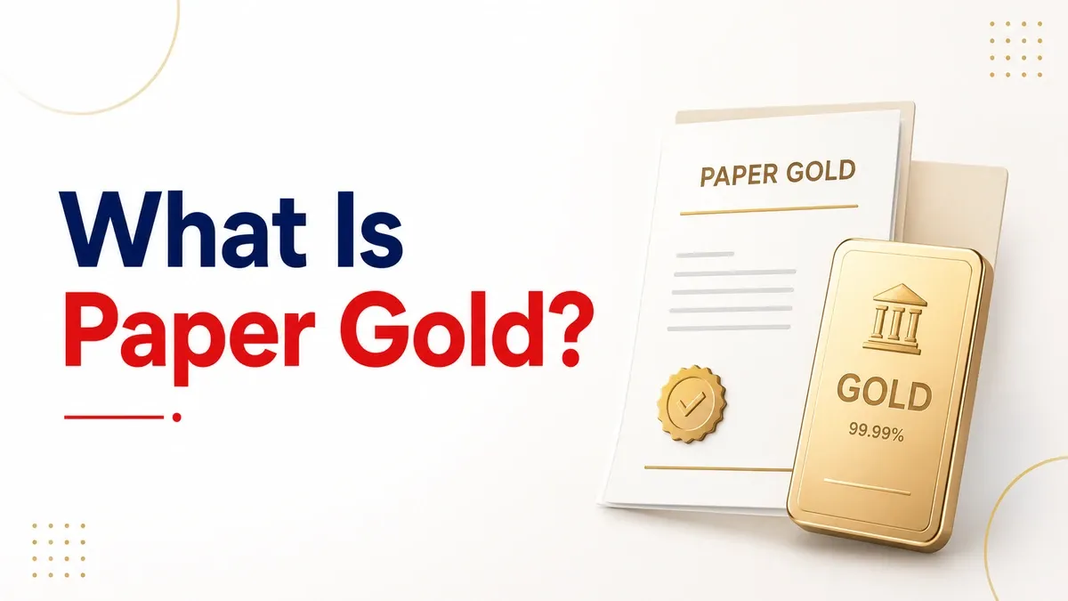 What is Paper Gold? Investor exploring paper gold investment options on a digital trading platform with gold bars in the background