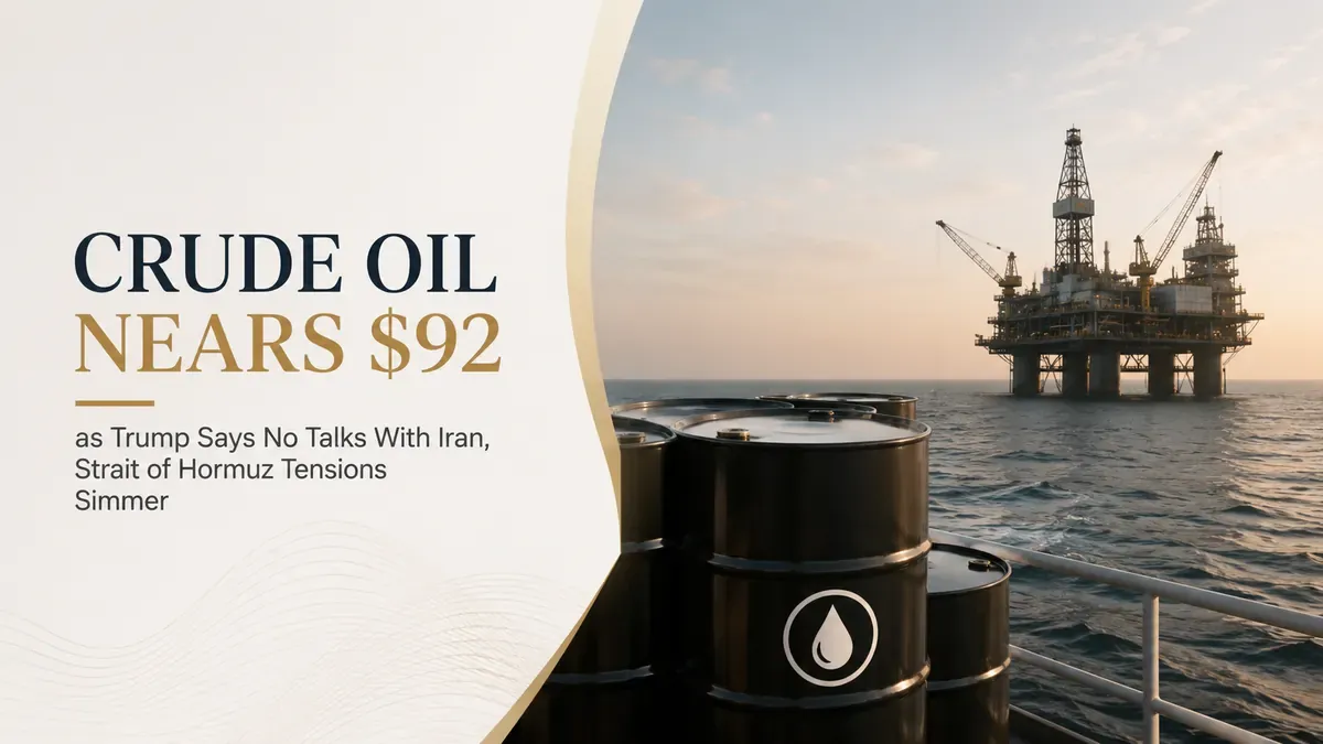 crude oil nears 92 a barrel as Trump says no talks with Iran Strait of Hormuz tensions simmer Crude Oil Nears $92 A Barrel as Trump Says No Talks With Iran, Strait of Hormuz Tensions Simmer