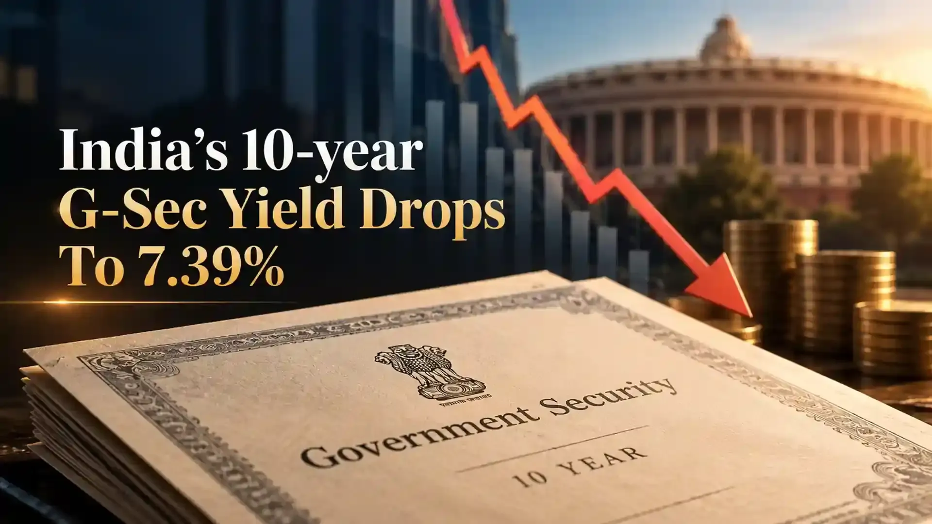 Indian 10-Year Government Bond Yields Fall 5 Basis Points To 7.39% As US Federal Reserve Signals A Less Hawkish Rate Outlook
