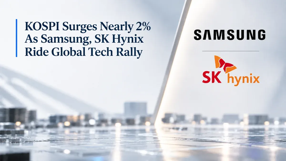 kospi rises nearly 2 percent as samsung electronics and sk hynix ride global tech rally KOSPI Surges Nearly 2% As Samsung
