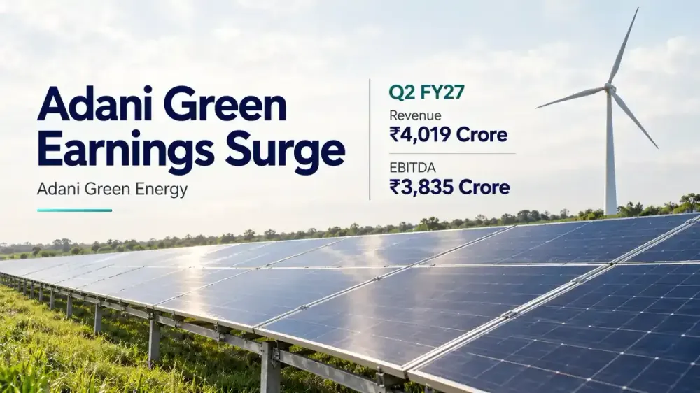 adani green energy q2 fy27 results show revenue rises 45 percent as ebitda jumps 51 percent Adani Green Energy Q2 FY27 Earnings: Revenue Reaches ₹4,019 Crore As EBITDA Rises 51% In September Quarter
