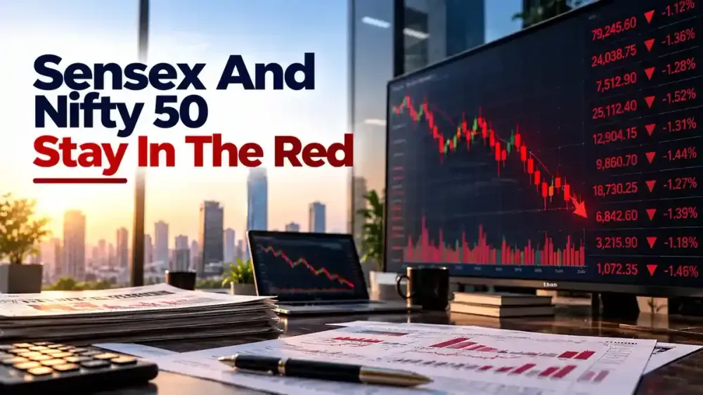 Market Midday, 22 October 2026: Sensex And Nifty 50 Continue To Trade In The Red Despite Paring Early Losses