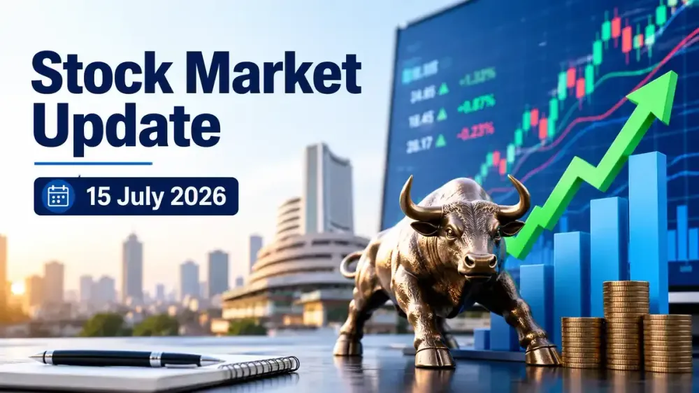 stock market update sensex nifty 15july 2026 Stock Market Update 15 July 2026: Sensex Gains Over 300 Pts; Nifty 50 Above 24,100
