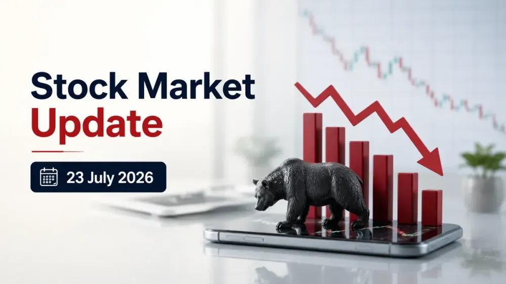 stock market update sensex nifty 23july 2026 Stock Market Update 23 July 2026: Sensex Falls Over 300 Pts; Nifty 50 Below 24,000