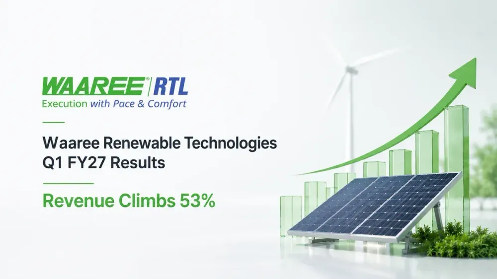 waaree renewable q1 fy27 results profit up revenue growth shares fall Waaree Renewable Shares Drop 7% In Early Trade After Q1 FY27 Results; Revenue Climbs 53% YoY