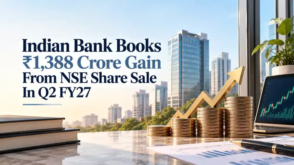 indian bank books rs 1388 crore gain from nse share sale in q2 fy27 Indian Bank Q2 FY27 Treasury Earnings Boosted Due To ₹1,388 Crore Gain From The Sale Of NSE Shares