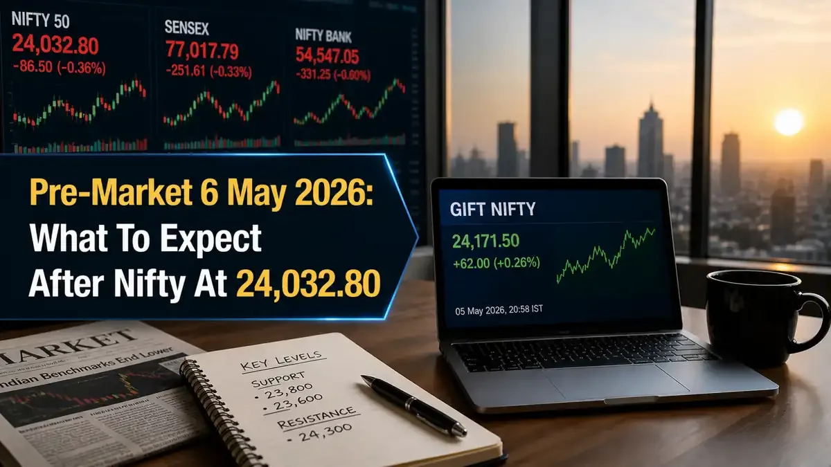 pre-market-6-may-2026-nifty-24033-sensex-77017-global-cues-US-Iran-tension pre-market-6-may-2026