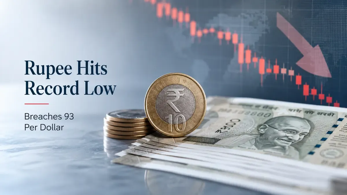 Rupee Hits Record Low, Breaches 93 Per Dollar
